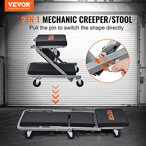 VEVOR Mechanic Creeper, Garage Gift, 36" Z Creeper Seat, 2 in 1 Mechanic Gifts, 300 lbs Capacity, Low Profile Creeper with 6 pcs Wheels in Garage/Shop, Lay Down or Sit, Black