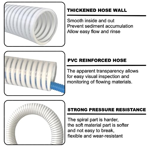 1 1/2 Inch Pool Filter Pump Connection PVC Hose For Above Ground Pools，Flexible Vinyl Hose Suction Vacuum UV- Resistant Tubing ，6FT