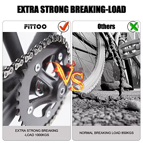 FITTOO 5/6/7/8-Speed Bike Chain 1/2 x 3/32 Inch 116 Links, Bicycle 8 Speed Drive Train with Power Lock Chain Connector