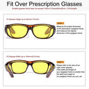 Night Vision Glasses for Men Women Polarized Day and Night Safety Driving Sunglasses Oversized Shield Wrap Around Fit Over Prescription Eyewear Anti Glare Scratch Resistant Eyeglasses Yellow Lenses