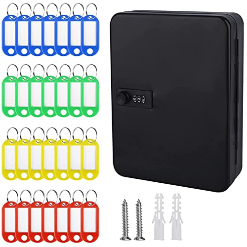 Snokay Wall-Mounted Key Cabinet with 28 Hooks & Tags, Combination Lock for Key Management and Security, Steel Key Storage Lock Box