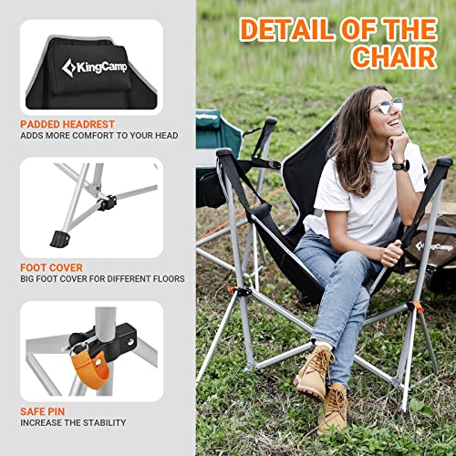 KingCamp Hammock Camping Chair Swinging Rocking Recliner Chair for Backyard Lawn Beach Camp Outside Indoor Adults Portable Lounger Folding Chair Hold Up to 300lbs with Carrying Bag(Black/Grey-2 Pack)