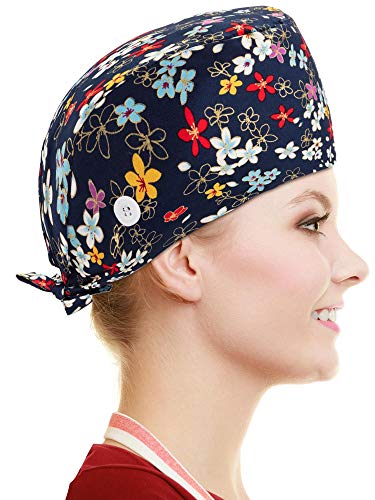 8 Packs Gourd-Shaped Working Cap with Buttons Sweatband Adjustable Hats Tie Back Hats Headwear Printed for Women Men, Multicoloured, Medium, Multicoloured, Medium