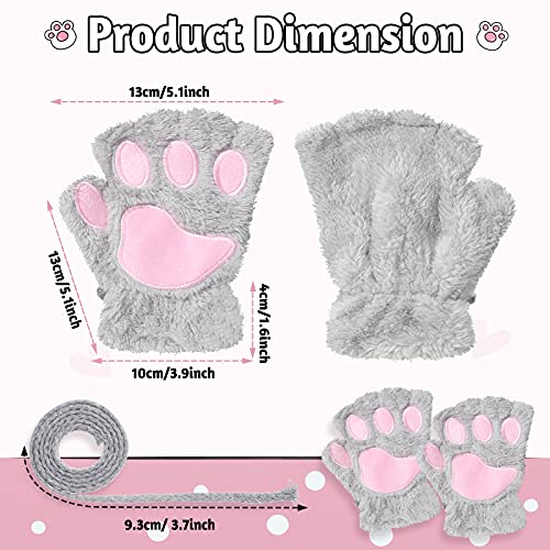 SATINIOR 4 Pairs Cat Paw Gloves Fingerless Gloves Mittens Half Finger Paw Gloves Winter Plush Gloves for Kids Adult Cosplay, Black, Beige, Gray and Dark Brown, 8.5 x 5.9 inches