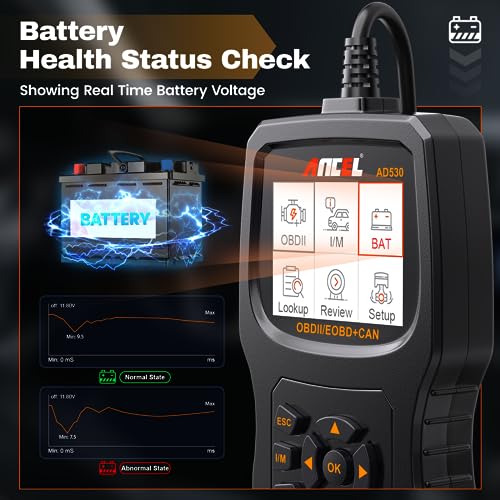 ANCEL (Upgraded AD310) AD530 OBD2 Scanner Diagnostic Tool with Battery Test Car Engine Fault Code Reader Scan Tool, All OBD2 Function Enhanced Code Definition and Upgraded Graphing Battery Status