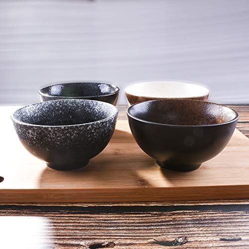 Japanese Style 4.5 Inch Rice Bowls Set of 4, Creative Ceramic Home Rice Salad Bowl Noodle Bowl, Soup Bowl