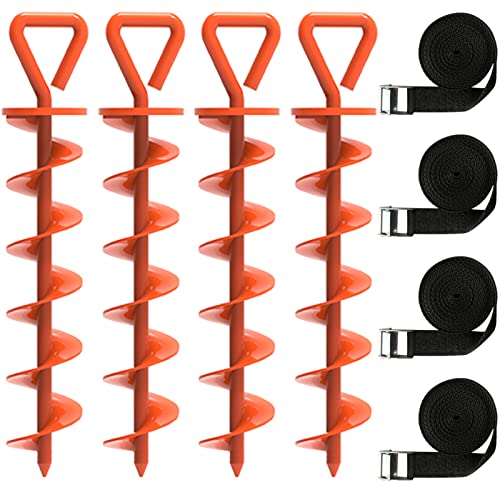 Eurmax USA 12 inch Multiuse Heavy Duty Steel Tent Stakes Tarp Pegs Camping Stakes for Outdoor Camping Canopy and tarp with 4 Ropes 10FT Length(Orange)