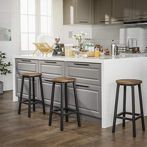 Vasagle Set of 2 Bar Stools, Tall Kitchen Stools, Sturdy Steel Frame, 65 cm Tall, Easy Assembly, Industrial Style, Rustic Brown and Black