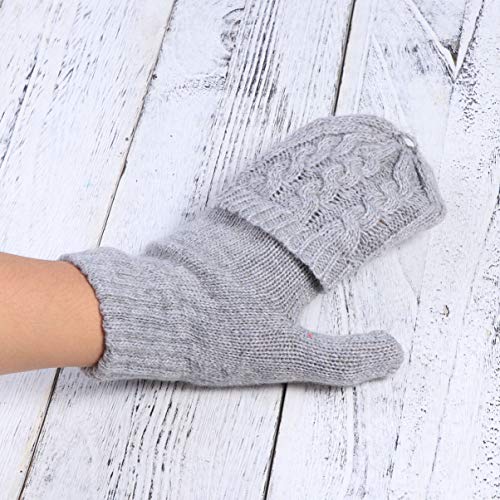 SOLUSTRE Women's Mittens Winter Mittens Warm Half Finger Gloves for Women, Flip Knitted Mittens Convertible Fingerless Gloves (Grey) White Mittens Ladies Mittens