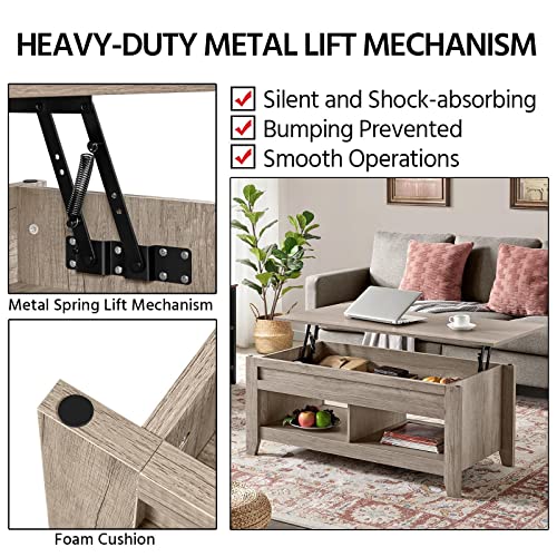 Yaheetech Lift Top Coffee Table with Hidden Storage Compartment & Lower Shelf, Lift Tabletop Farmhouse Table for Living Room Office Reception, 47.5in L, Gray