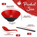 Eaasty 8 Set Ramen Bowl Japanese Style Ramen Bowls Melamine Noodles Bowl Asian Chinese Large Soup Bowls with Spoons and Chopsticks for Pho Udon Soba Asian Dishes Ramen Noodles, Black and Red