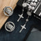 4 Pcs Saint Benedict Silver Car Rosary Rearview Mirror Auto Rosary Hanging Personalized with Car Silver Saint Christopher Visor Clip Religious Car Medals, Car Mirror Hanging Accessories for Truck Bike