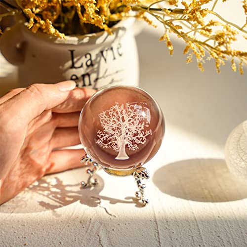 ZEERSHEE 60mm 3D Glass Laser Tree of Life Ball Figurine Life Tree Crystal Ball Decor for Home Glass Healing Ball with Stand Tree of Life Gifts for Women