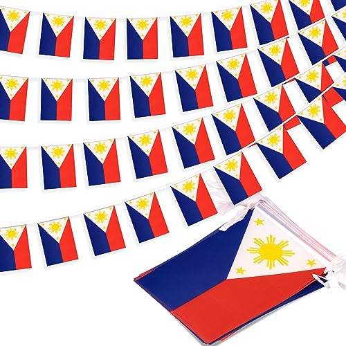 Philippines String Flag Pennant Banner, Small Mini Filipino Philippine Flags Bunting Banner, National Country Decoration for School, Party, Sports Events, Patriotic Festival, 33 Feet 30 Flags