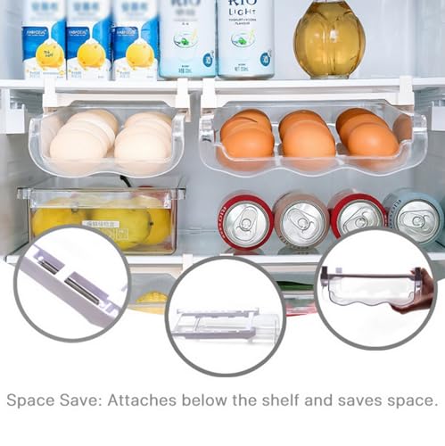 Egg Holder for Refrigerator, Space Saving and Adjustable Egg Dispenser, Fridge Drawer Organizer,Egg Storage Containers, Transparent