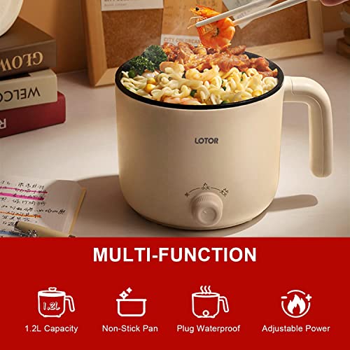 Electric Hot Pot,1.2 Liter Electric Cooker, Rapid Noodles Cooker，Shabu Hot Pot，For Steak, Egg, Fried Rice, Ramen, Oatmeal, Soup，With Over-Heating Protection, Boil Dry Protection