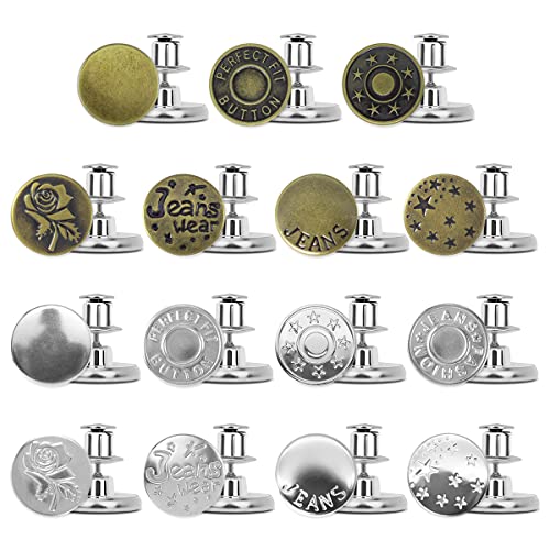 Button Pins,15set Reusable Metal Pants Button Tightener for Lengthening or Reducing The Waistline (15kind)