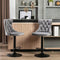 2X Height Adjustable Swivel Bar Stool Velvet Nailhead Barstool with Footrest (Gray)