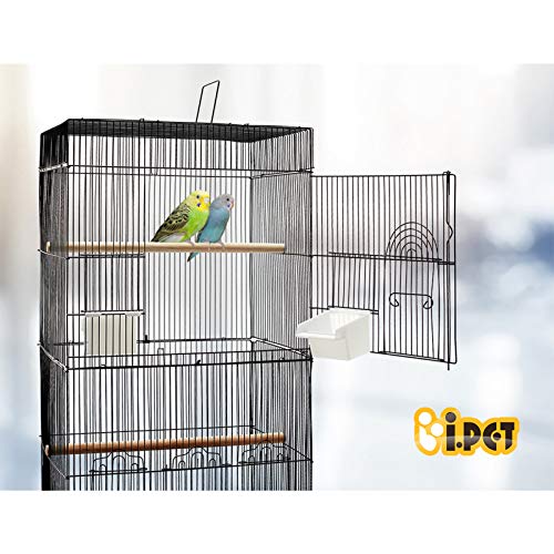 i.Pet Bird Cage 47 x 36 x 88cm Guinea Pig Pet Birds Parrot Ferret Cages Aviary House Budgie Finch Canary Stand Toys,Black 2 Perch + Slide-Out Removable Tray