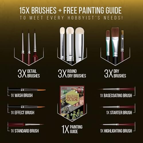 Wargames Delivered Miniature Paint Brushes-Army Painter Brushes-15 Paint Brushes for Miniature Painting-Effect, Fine Tip Detail & Dry Brushes Model Paint Brush - Acrylic Brush Set for Model Painting