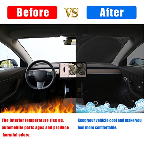 Sunshade Designed for Tesla Model Y Exclusively, Front Windshield, Double Layer Light Blocking Fabric, Foldable Sun Shade with a Storage Bag, Accessories for Tesla Model Y (for Model Y)
