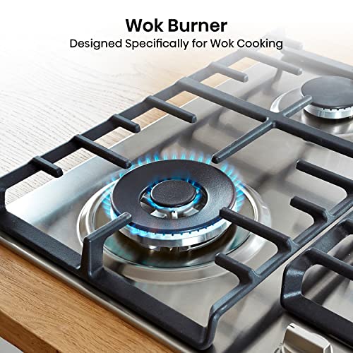 Hisense GM663XB Gas Hob, 4 Cooking Areas, Width 60 cm, Double Crown Wok Burner and Cast Iron Grilles, Integrated Ignition, Anti Fingerprint Stainless Steel