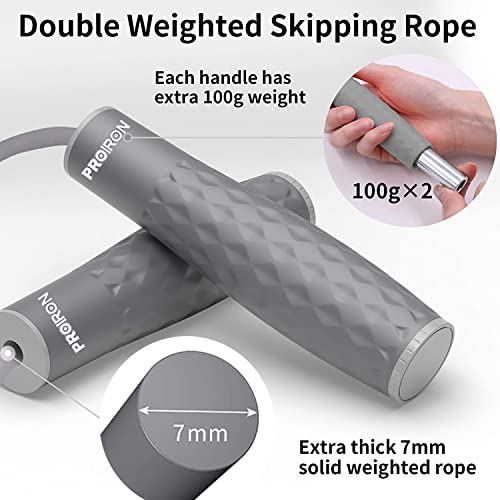 PROIRON Skipping Rope Double Weighted Jump Rope 1LB Tangle-Free Double Fat Burning with Adjustable Length Extra Thick 7mm Professional Heavy Jump Rope Adult for Women Men Endurance Weight Lose Crossfit MMA Cardio & Workouts