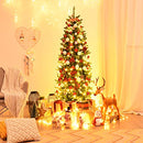 Costway 1.8m/6ft Pre-lit Pencil Christmas Tree,Artificial Hinged Fir Christmas Tree with 743 PVC Tips and 250 SAA certificated LED Lights, Christmas Drcoration with Sturdy Iron Stand, Easy Set-up