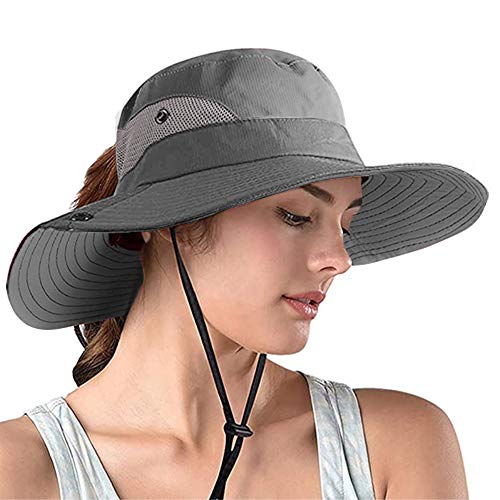 AutoWT Sun Hat for Women, UPF 50 + UV Protection Wide Brim Bucket Hat Adjustable Cap for Summer Fishing, Hiking, Camping, Garden, Farming, Outdoor Exercise (Gray)