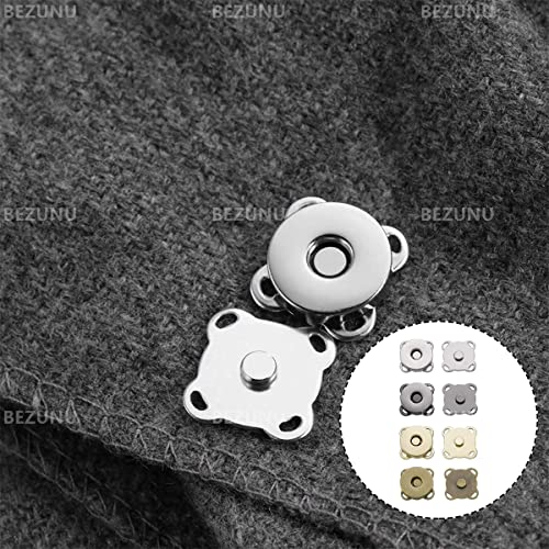 Magnetic Button, 16set 14mm Plum Blossom Magnetic Sewing Clasps Snaps for Clothes, Handbag,Leather Sewing DIY Craft (Gold, Silver, Black, Bronze)