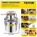 VEVOR Moonshine Still 5 Gal 21L Stainless Steel Water Alcohol Distiller Copper Tube Home Brewing Kit Build-in Thermometer for DIY Whisky Wine Brandy, 5Gal, Silver