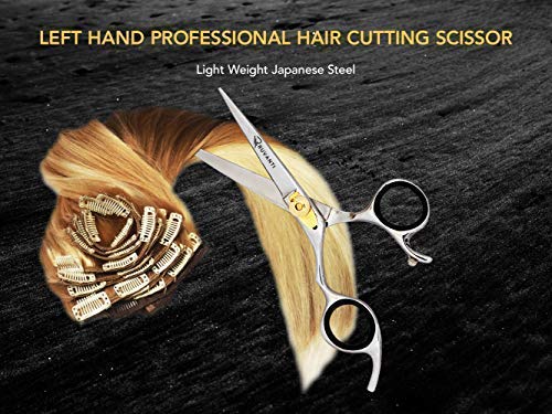 Professional Razor Blades Left Handed Hair Scissors - Barber Scissors for Left Hand - 6.4" Japanese Super Cobalt Stainless Steel Left Handed Shears - Handmade Lefty Hair Shears with Adjustment Screw.