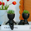 Fake Succulent, 2PCS Mini Succulents Plants Artificial in Black Modern Human Shaped Ceramic Pots Cute Desk Decor Desk Plant for Office Decor for Women, Cute Fake Plants Bathroom Decor (Black)