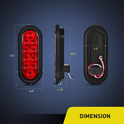 Nilight 6Inch Oval Trailer Tail Light with flush Mount Grommets Plugs w/Mounting Brackets 2PCS Red Waterproof Stop Brake Turn Trailer Lights for RV Truck