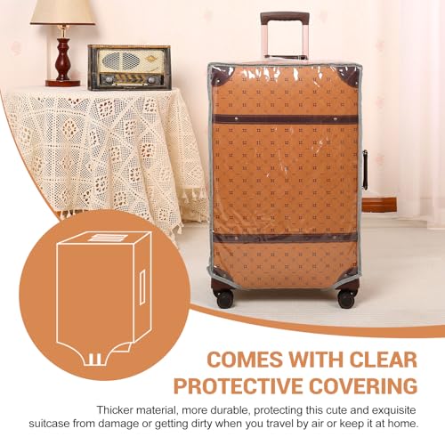 NZBZ Vintage Luggage Sets of 4 Pieces, Carry On Cute Suitcase with Rolling Spinner Wheels TSA Lock Luggage, Orange Brown, 14-inch, Zipper Vintage Luggage