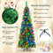 Costway Artificial Pre-lit Christmas Tree, Hinged Fir, Xmas Pencil Tree with Foldable Metal Stand & Superior PVC Leaves, Easy Assembly, Christmas Decoration for Indoor (1.98 M)