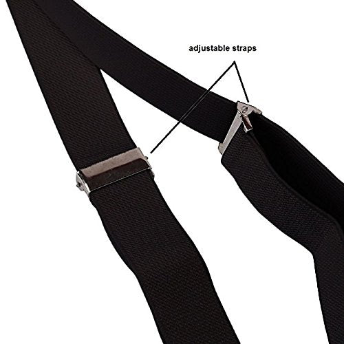 Boolavard Solid Color Mens Suspender Bow Tie Set Clip On Y Shape Adjustable Braces, Black, One size