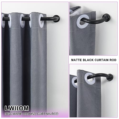 Lwiiom 2 Pack Matte Black Disc Curtain Rods, 28-48 Inches Window Curtain Rod,Adjustable Room Darkening Curtain Rod with Aluminum Finials and Brackets,Wrap Around Design