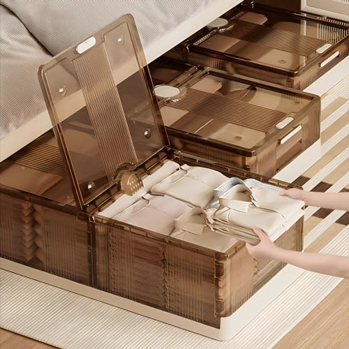 ZSYK Under-bed storage box with wheels, stackable, under-bed shoe storage drawer, foldable plastic storage box with lid, can store clothes, shoes, blankets, toys, books