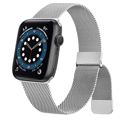 Metal Stainless Steel Bands for Apple Watch Bands 38mm 40mm 41mm 42mm 44mm 45mm, Loop Magnetic Milanese Mesh Strap for iWatch Series 9 8 7 6 5 4 3 2 SE