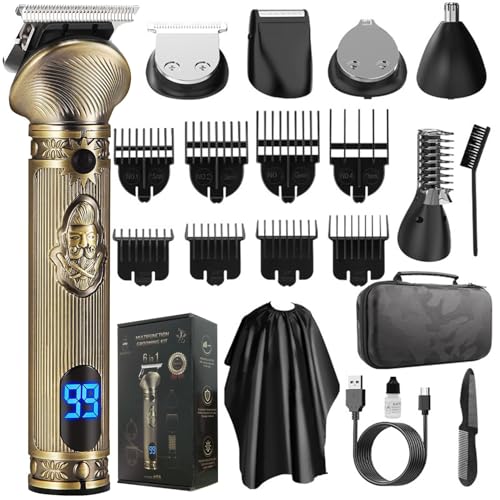 Beard Trimmer for Men, Waterproof Cordless Hair Clipper, Electric Razor Shaver, Mens Grooming Kit for Mustache Nose Body Facial Hair, Rechargeable Beard Trimmer Kit, Gifts for Men (Bronze)
