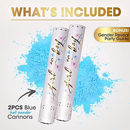 Gender Reveal Confetti Cannon - 2 Pack - Biodegradable Blue Gender Reveal Smoke Bombs for Gender Reveal Party | Gender Reveal Cannons | Baby Gender Reveal Poppers | Boy Gender Reveal Powder Cannon