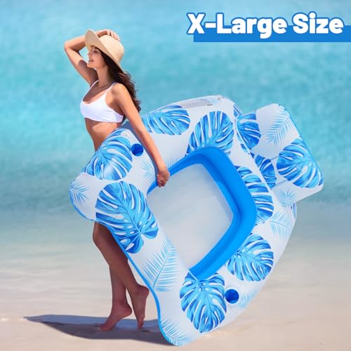 【Upgraded】 Pool Floats Adult with Canopy, XL Inflatable Pool Floaties for Adults Heavy Duty, Pool Chair and Lounge for Swimming in Pool Beach Lake, Float for Fool Floating with Cup Holder, Backrest