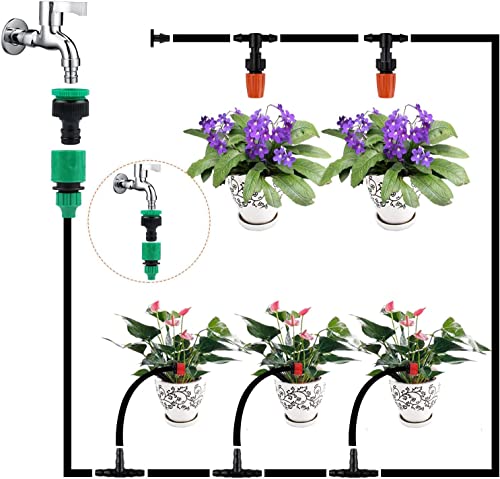 Ausale 100ft/30M Garden Irrigation Kit Mist Irrigation kit - DIY Plant Watering Drip Sprinkler System with 2-Way Hose Splitter, 1/4" Tubing Hose, for Greenhouse or Outdoor