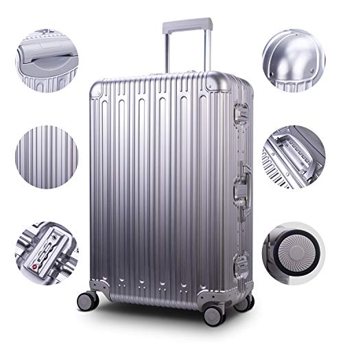 Travelking Multi-size All Aluminum Hard Shell Luggage Case Carry On Spinner Suitcase By TravelKing 20"-28", Sliver, 28"