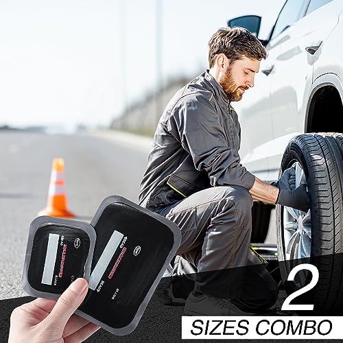 Zhengmy 40 Pieces Tire Patches 2.56 x 3.15 Inches, 3.15 x 4.7 Inches Tire Patch Tire and Tube Patch Tire Repair Tools Tire Patches Kit for Bike Motorcycle Vehicle Puncture Repair (Rectangle)