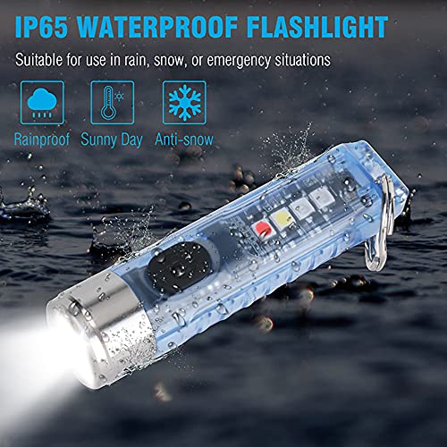 Mini Led Flashlight, Handheld Flashlight, 400 Lumens Outdoor EDC Rechargeable High Bright Multi-Functional Keychain Flashlight, with UV Light and Warning Light, P65 Water Resistant for Camping Hiking