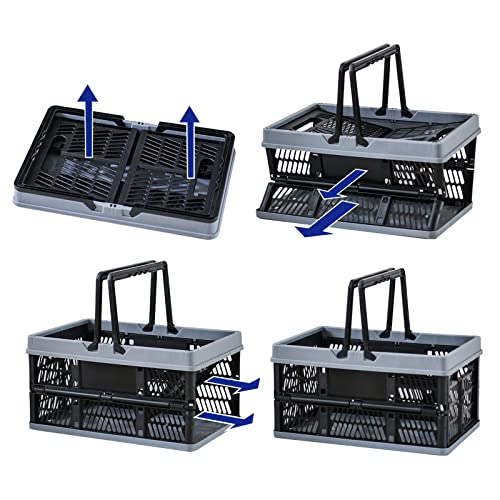 ZHJINGYU crates for storage,20L,plastic baskets for organizing,collapsible shopping basket,foldable crate with Handles,collapsible storage crate,car basket,for Kitchen,Bathroom,Medicine.small,Black