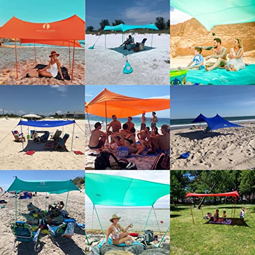 Red Suricata Family Beach Sunshade - Sun Shade Canopy | UPF50 UV Protection | Water Repellent Tent with 4 Aluminum Poles, 4 Pole Anchors, 4 Sandbag Anchors | Portable Shelter Tarp (Medium, Grey)