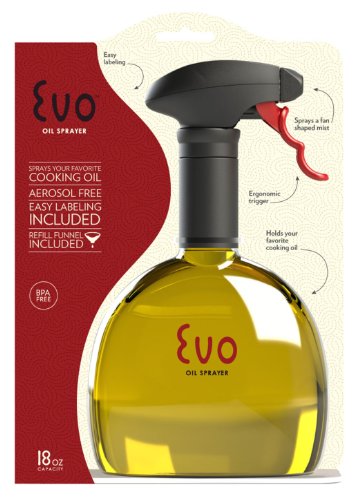 Evo Oil Sprayer Bottle, Non-Aerosol for Olive Oil and Cooking Oils, 18-Ounce Capacity, Set of 2